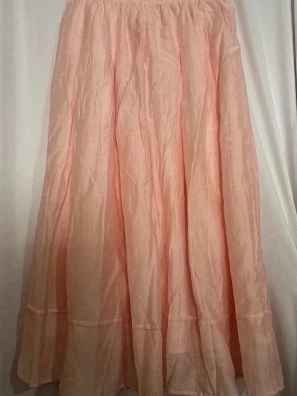 Flowy Peachy-Pink Pleated A Line Midi Skirt With Elastic Waist